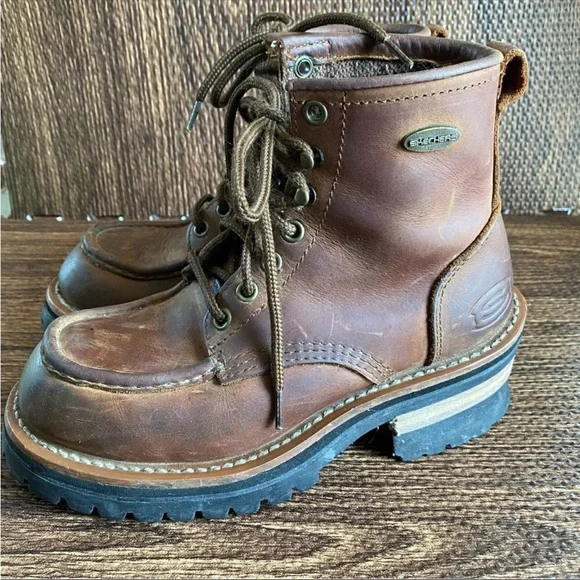 90s Skechers Laramie Engineer brown Leather Lace Up Ankle Boot - Picture 8 of 15